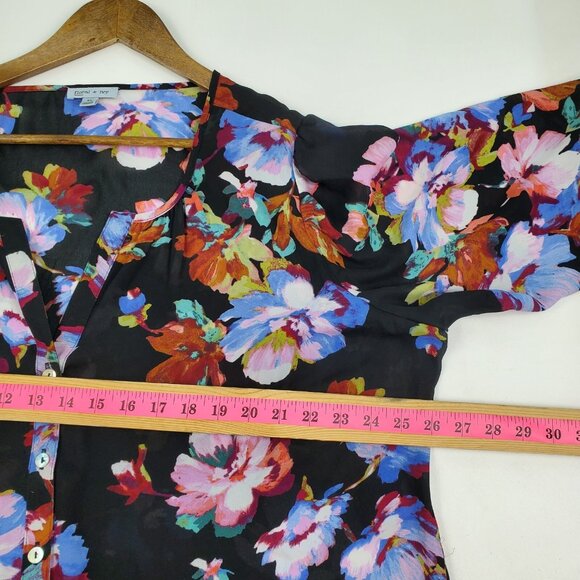 Floral & Ivy Womens 2X Button Front Chiffon Blouse Black Sheer Lightweight Top - Picture 13 of 14